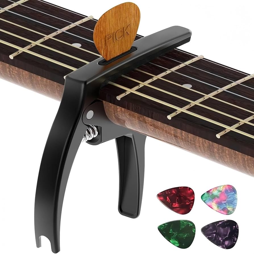 Guitar Capo TANMUS 3in1 Zinc Metal Capo For Acoustic And Electric Guitars (with Pick Holder And 4Picks) Ukulele Mandolin Banjo Guitar Accessories