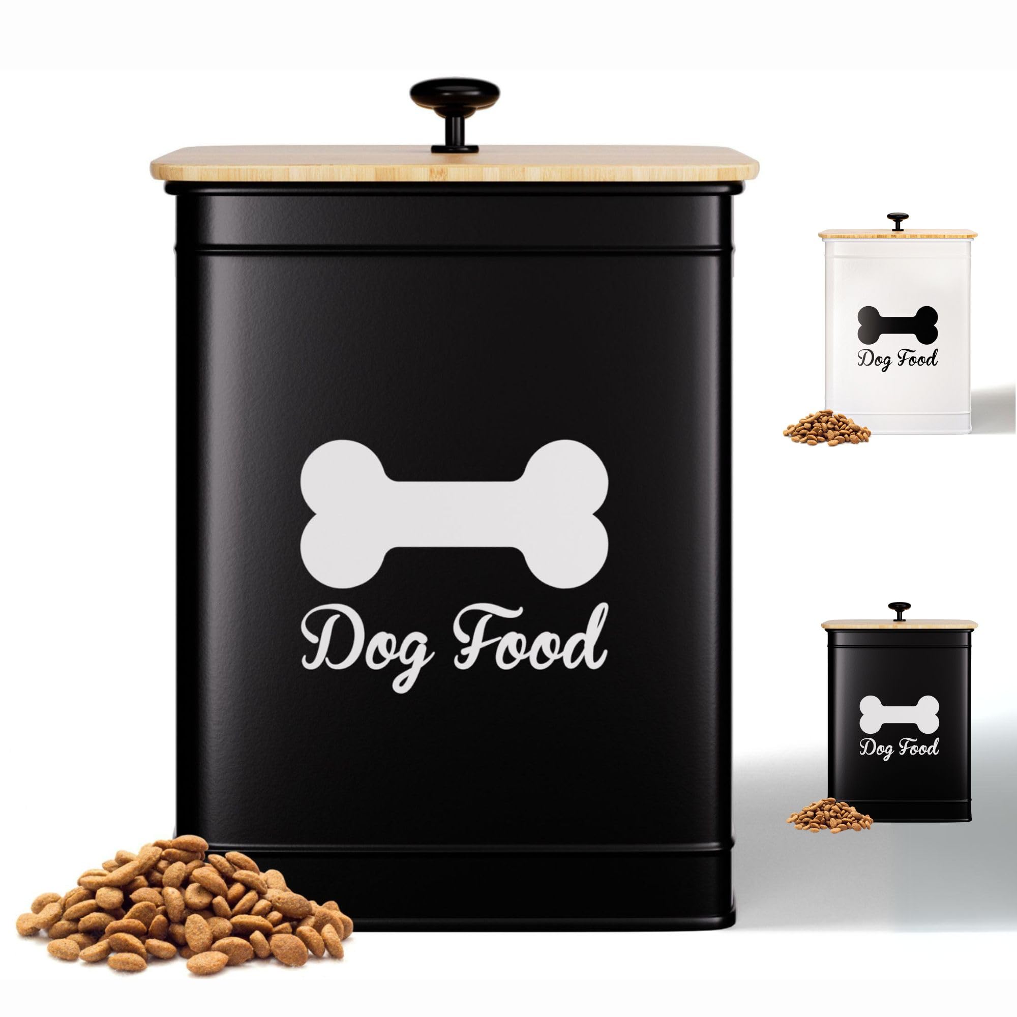 Dog Food Container 5-10 LB - 25 Cups Airtight Dog Food Storage Container with Bamboo Lid - Metal Dog Food Storage Container Cute - Dog Food Bin