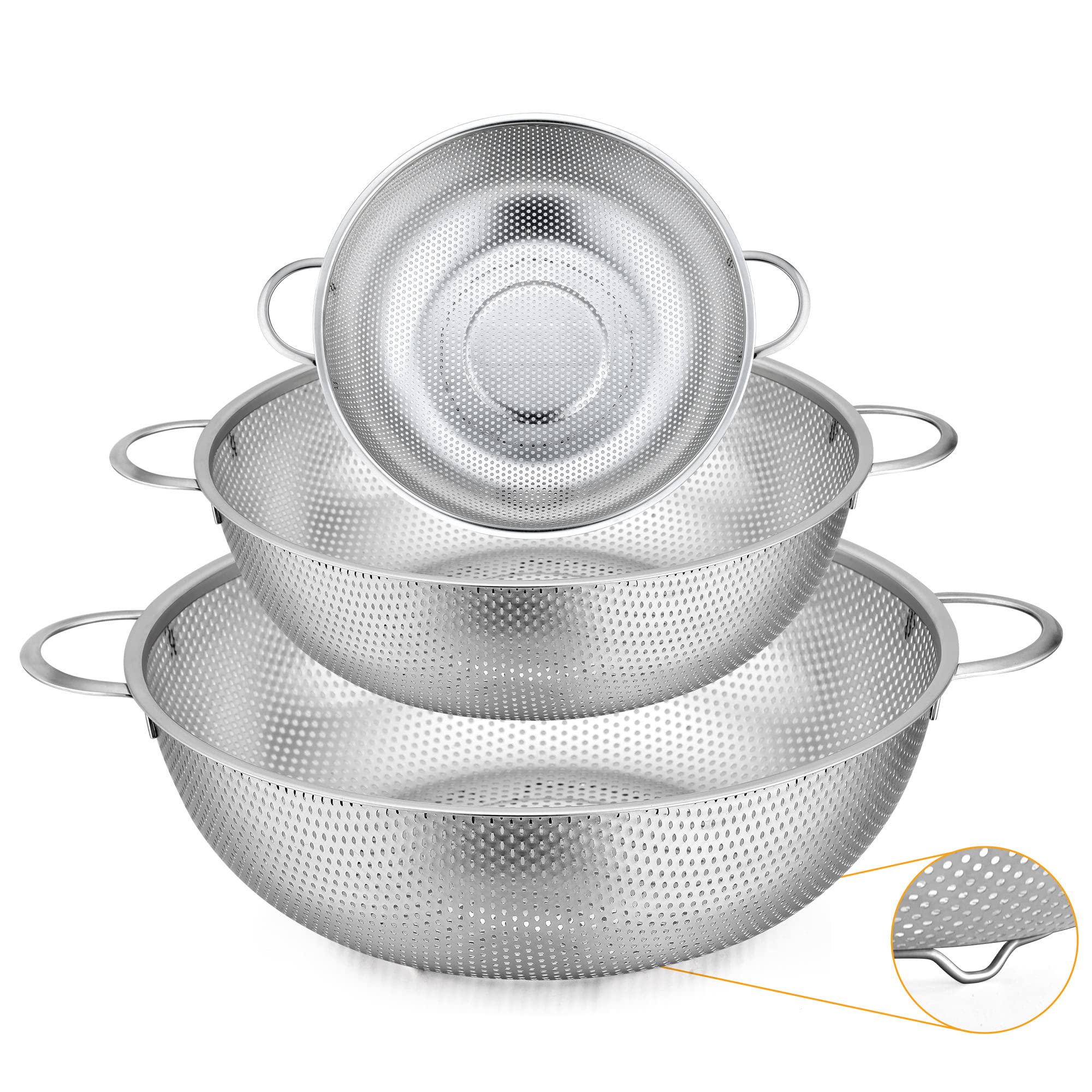 Colander Set of 3, Stainless Steel Colanders Strainers for Draining Rinsing Washing Vegetables Fruits - AfterPay & zipPay Available