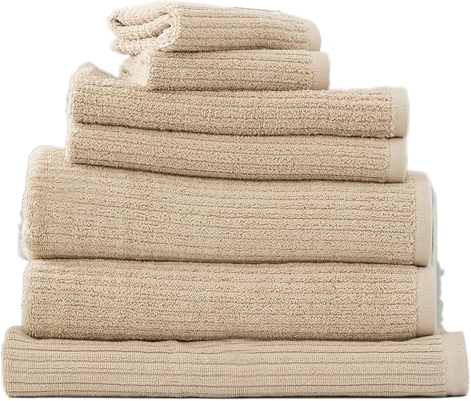 Renee Taylor Cobblestone 650GSM Cotton Ribbed Towel Stone 7pc
