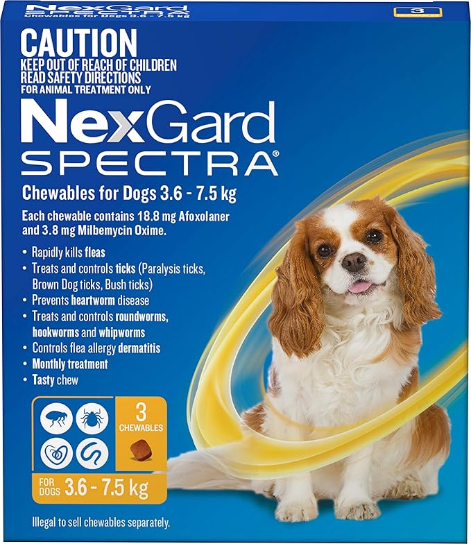 Nexgard Spectra for Dogs 3.6-7.5 kg - 3 Pack - Yellow