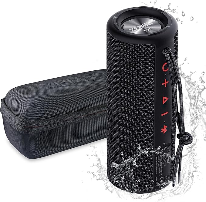 XENEO X21 Portable Outdoor Wireless Bluetooth Speaker Waterproof with FM Radio Micro SD Card Slot Aux for Shower - Hard Travel Case Included